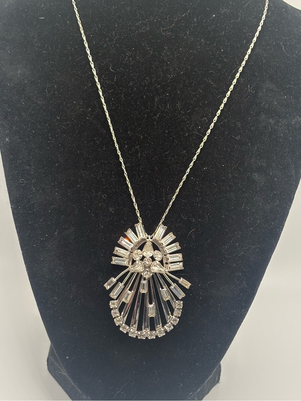 Vintage M&S 1/20 12K GF Rhinestone Convertible Brooch Pendant Necklace